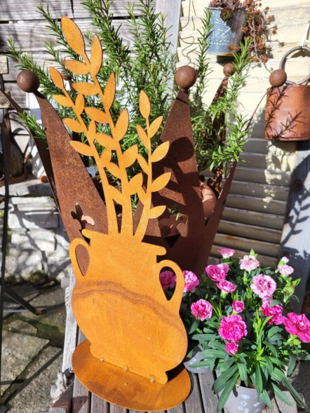 Edelrost Pflanzvase bauchig, Zamioculcas (Glücksfeder)