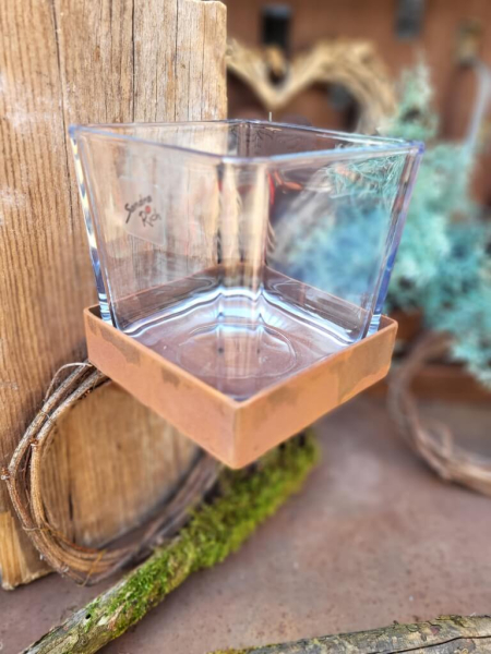 Edelrost Kerzenhalter eckig, zum Schrauben inkl. Glas