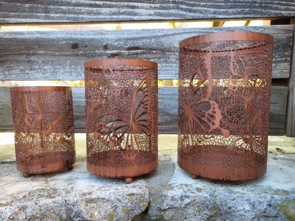 Edelrostoptik Windlichter Schmetterlinge, 3er Set