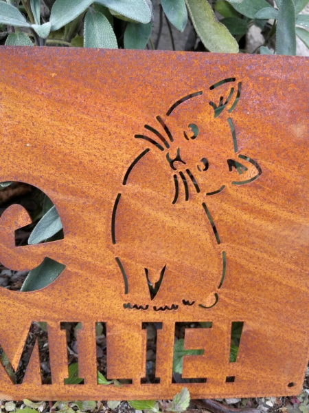 Edelrost Spruchschild Hier wohnt eine Katze