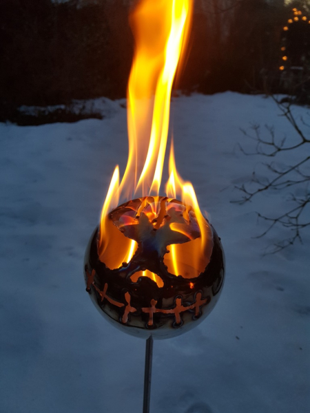 Edelstahl Gartenstecker Feuerfratze grinsend