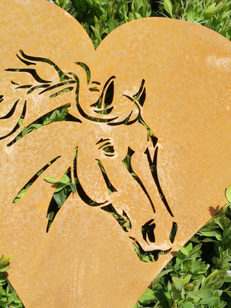 Edelrost Gartenstecker Pferdekopf Herz