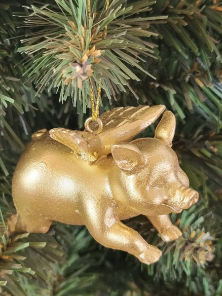 Dekohänger Schweinchen mit Flügel, gold