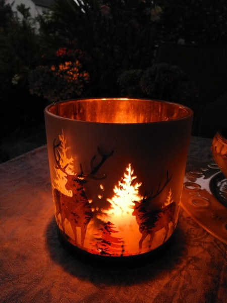 Glaswindlicht Hirsche, weissbraun