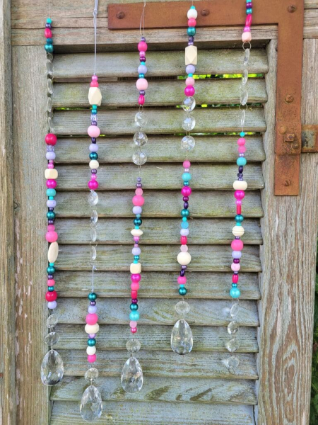 Hippie-Boho Hänger mit Kristall, pink-lila-türkis