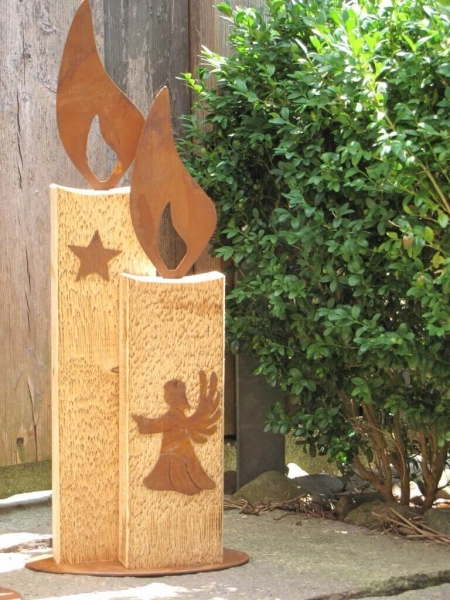Kerze Johann aus Holz und Edelrost, 2 Größen