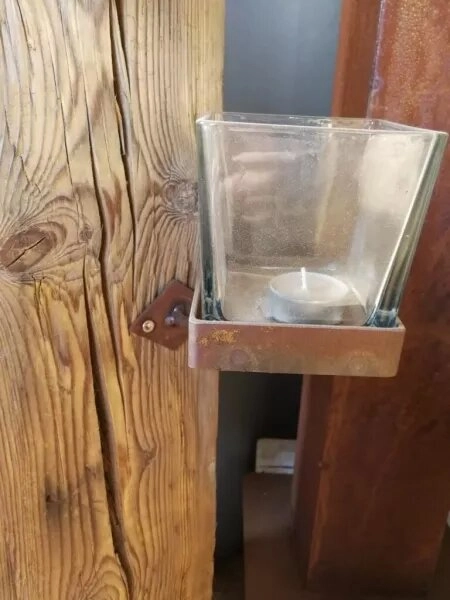 Edelrost Kerzenhalter eckig, zum Schrauben inkl. Glas