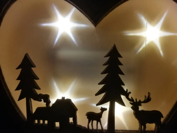 LED Holzherz, Hirsch Haus Tanne