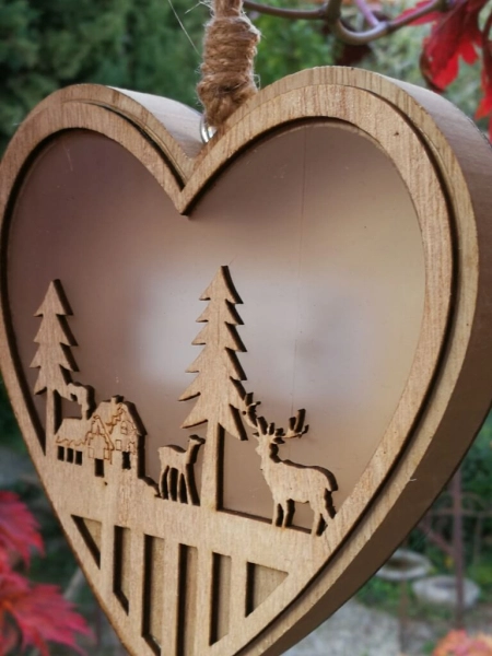 LED Holzherz, Hirsch Haus Tanne