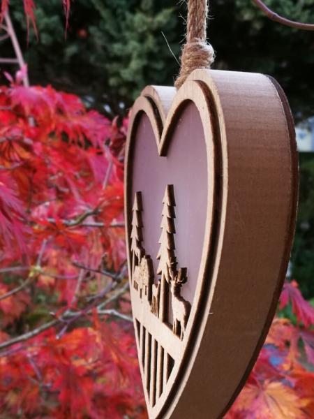 LED Holzherz, Hirsch Haus Tanne