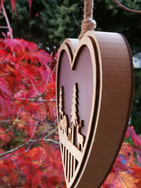LED Holzherz, Hirsch Haus Tanne