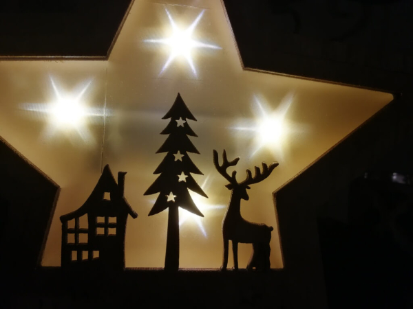LED Holzstern Marnie, Hirsch Tanne Haus