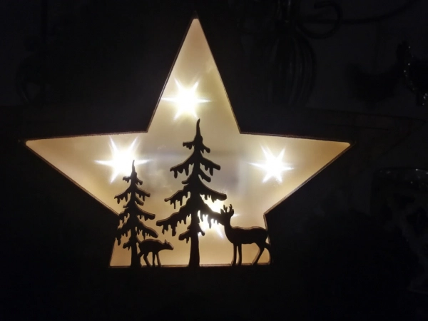 LED Holzstern Marnie, Hirsch Tanne