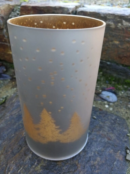 LED Windlicht Winter, grau-gold