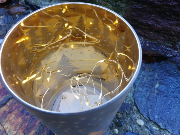 LED Windlicht Winter, grau-gold