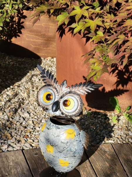 Metall Eule Grey mit Wackelkopf