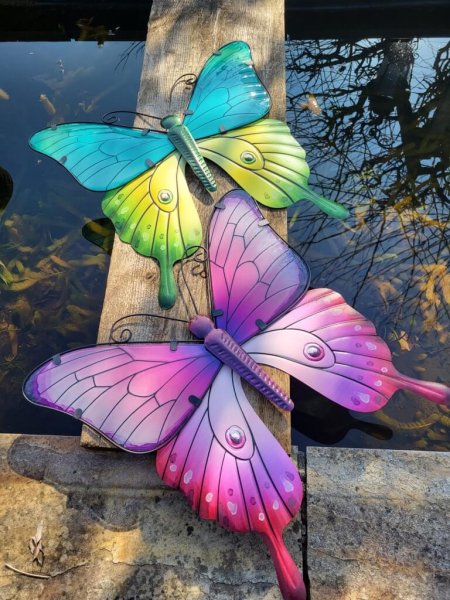 Schmetterling 2er-Set zum Hängen, Glas-Metall, pink/türkis