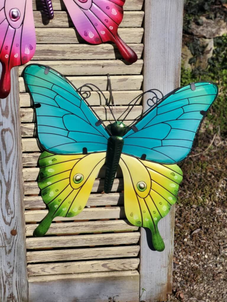 Schmetterling 2er-Set zum Hängen, Glas-Metall, pink/türkis