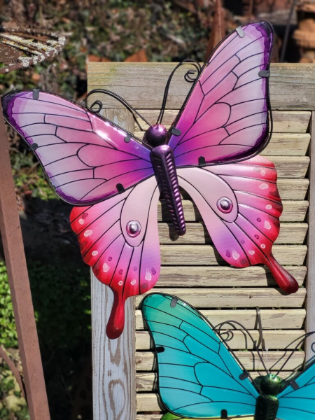 Schmetterling 2er-Set zum Hängen, Glas-Metall, pink/türkis