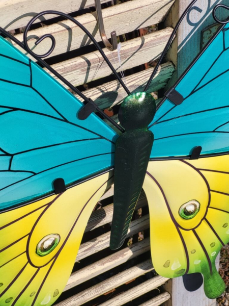 Schmetterling 2er-Set zum Hängen, Glas-Metall, pink/türkis