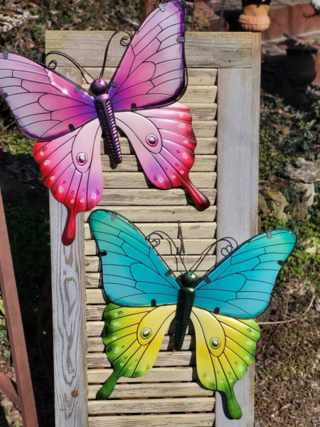 Schmetterling 2er-Set zum Hängen, Glas-Metall, pink/türkis