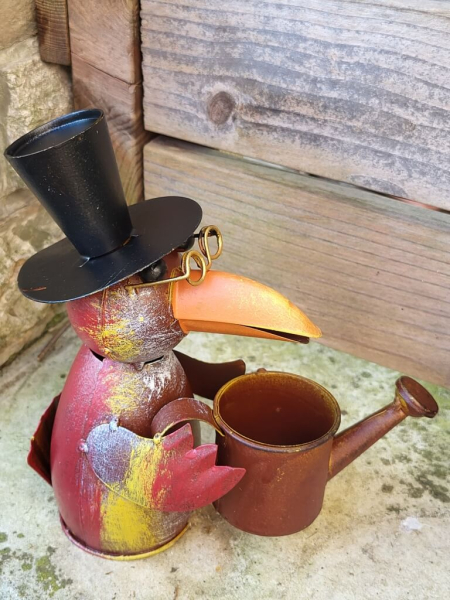 Metall Zaunhocker Vogel mit Gießkanne