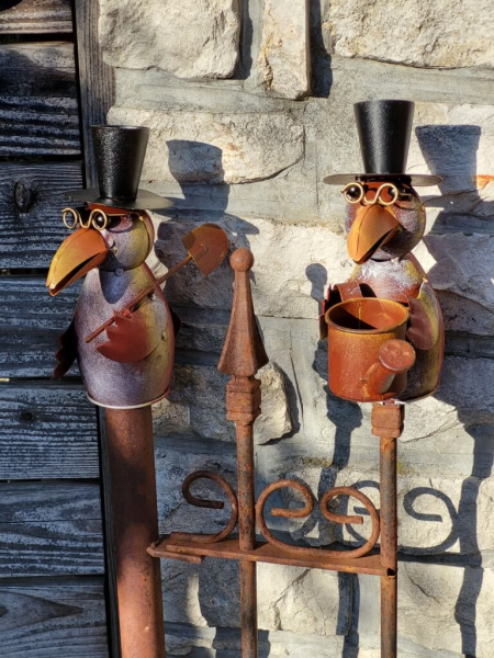 Metall Zaunhocker Vogel mit Gießkanne