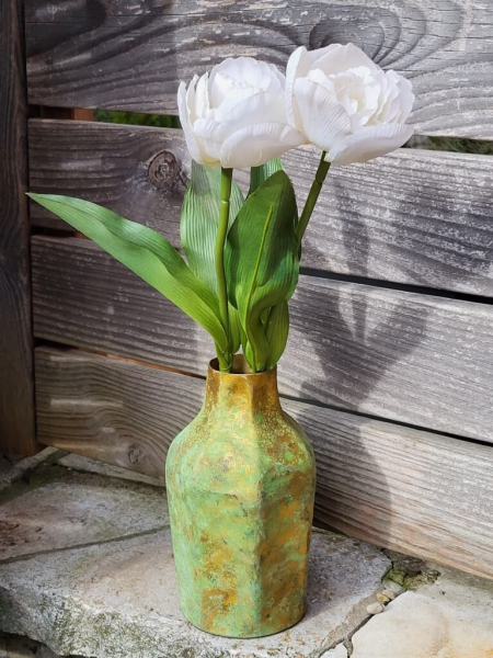 Metallvase Palla, flaschenförmig, antik grün