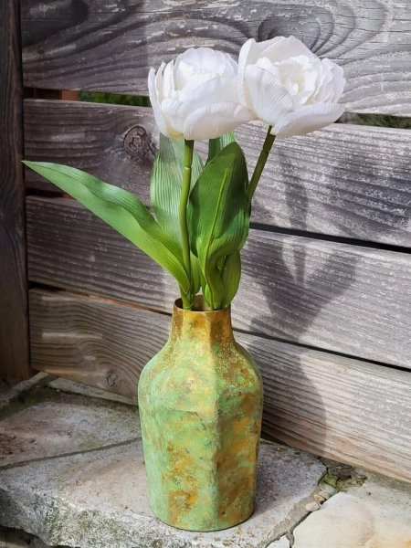Metallvase Palla, flaschenförmig, antik grün