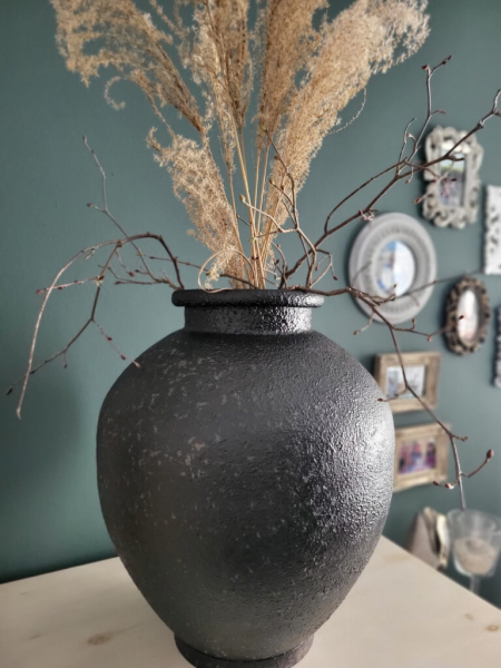 Metall Vase Yanick, antik-schwarz