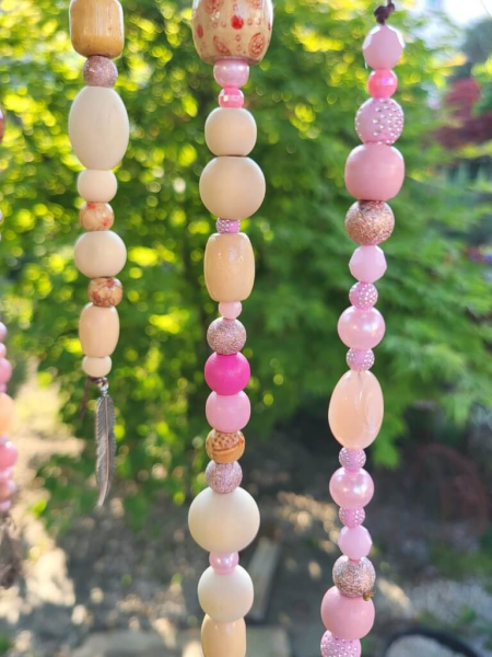 Boho-Mobile Mädchentraum, rosè, Silberfedern