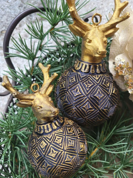Christbaumkugel Outdoor Oro, mit Hirschkopf gold