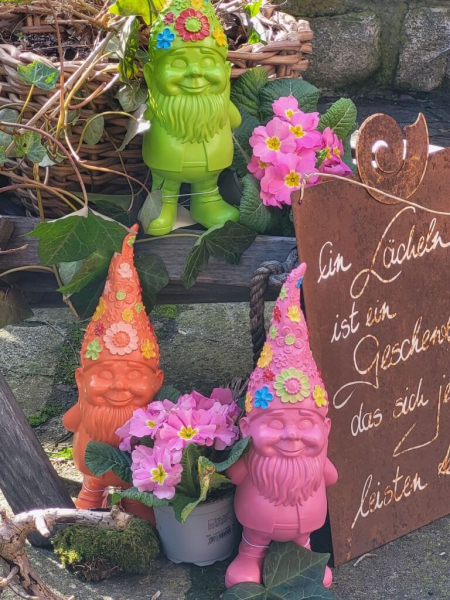 Polyresin Zwerg Flower Power mittel, knallbunt