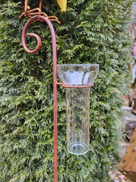 Metall Regenmesser Rabe mit Schirm geschlossen