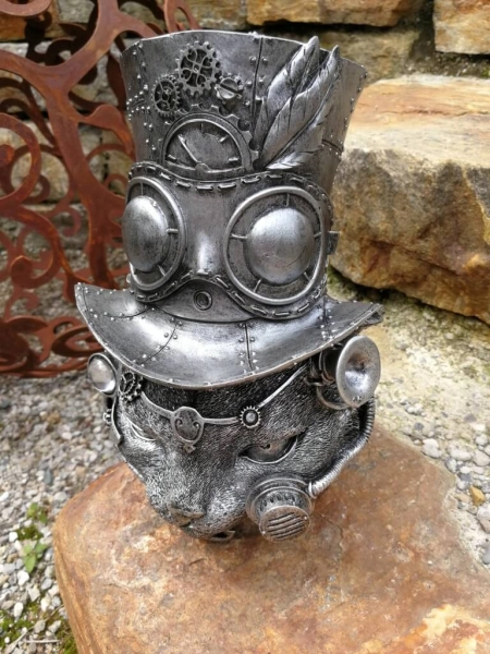 Steampunk Katzenkopf Fidelia aus Polyresin