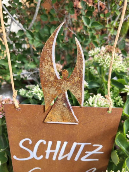 Edelrost Schild Schutzengel, mit Engel