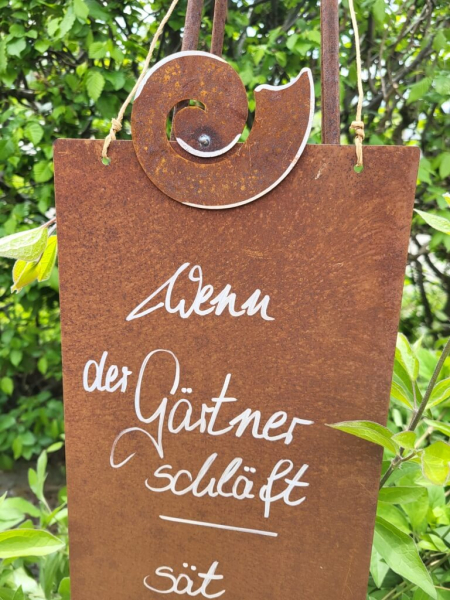 Edelrost Schild mit Schnecke - Teufel, Unkraut