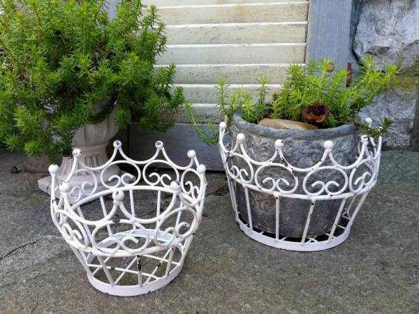 Shabby Chic Pflanzkorb Krone, weiß