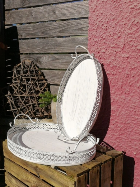Shabby Chic Dekotablett, antik-weiß