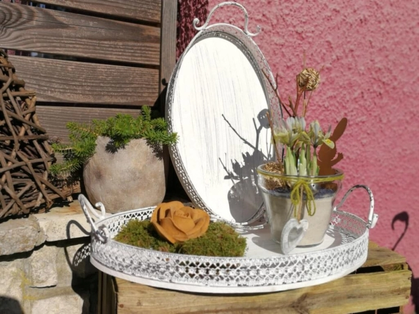 Shabby Chic Dekotablett, antik-weiß