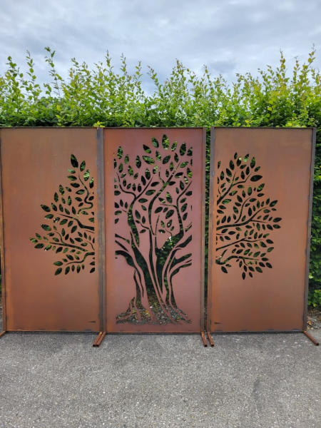Edelrost Sichtschutzwand Baum, 3-teilig