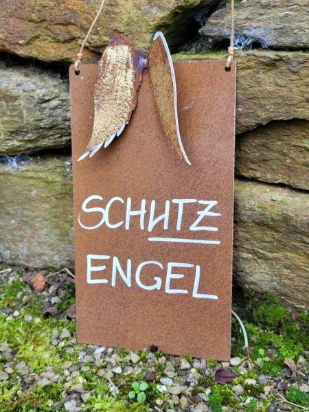Edelrost Schild Schutzengel, mit Flügel