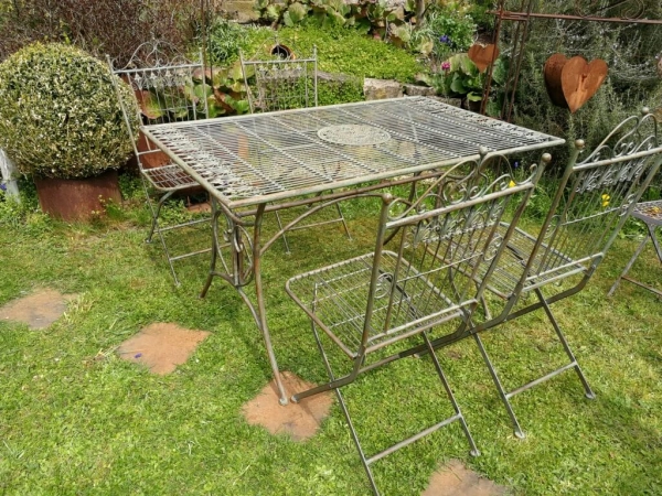 Gartenmöbelset Figaro, großer Tisch mit 4 Stühlen, antik-grün