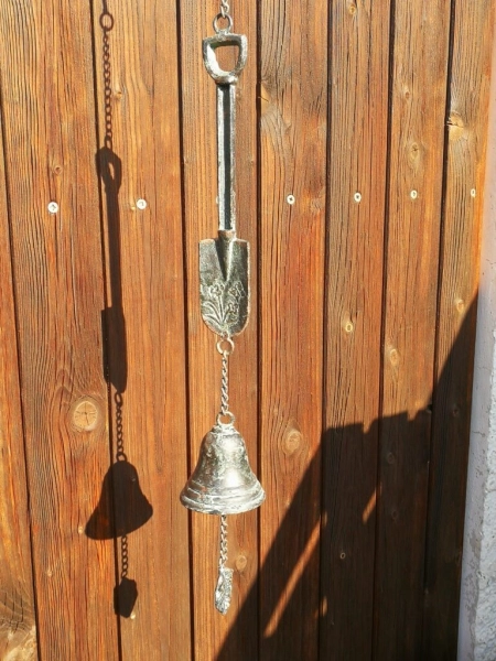 Metall Gartenglocke Spaten, grau