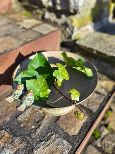 Shabby Chic Vogeltränke auf Fuß, grün-braun