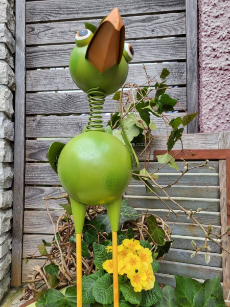 Metall Vogel Paddy mit Wackelkopf, grün
