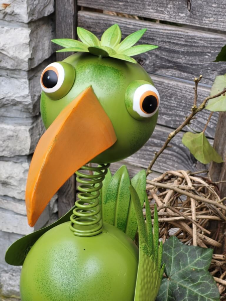 Metall Vogel Paddy mit Wackelkopf, grün