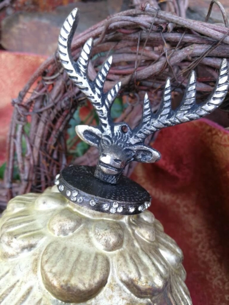 Christbaumkugel Zapfen Fyrre mit Hirsch, antikgold matt