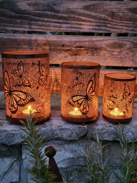 Edelrostoptik Windlichter Schmetterlinge, 3er Set