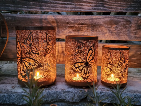 Edelrostoptik Windlichter Schmetterlinge, 3er Set